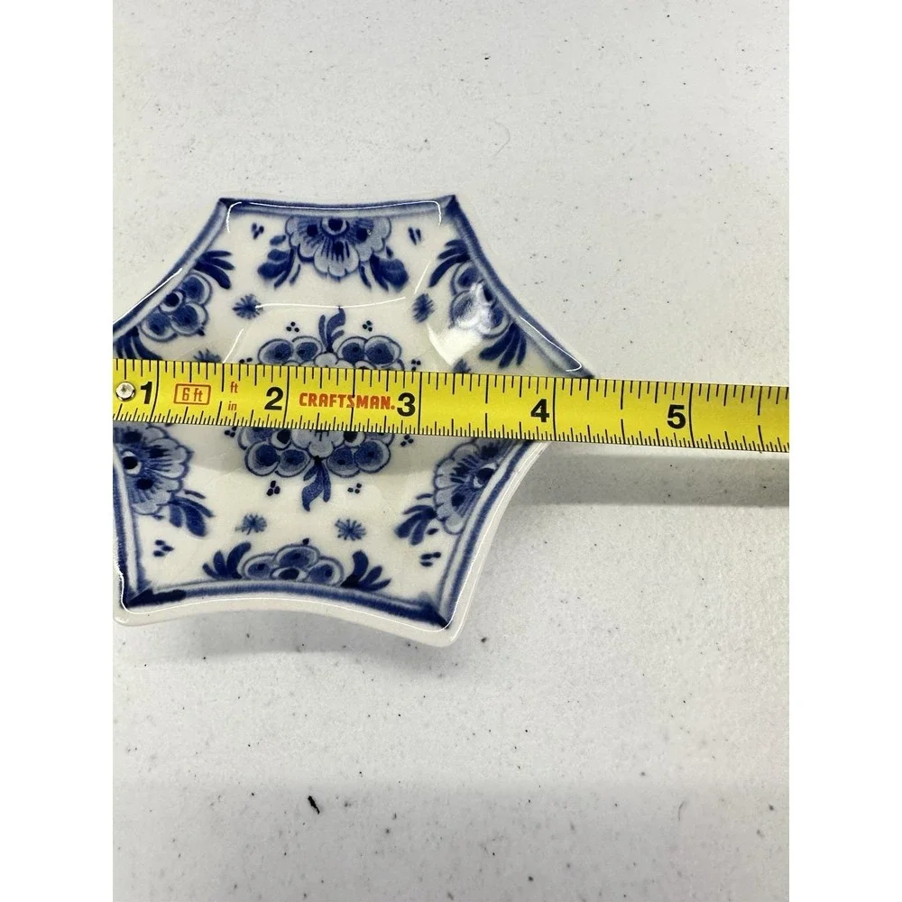 Vintage Delft Blauw Holland Hand Painted Blue & White Star Shape Trinket Dish